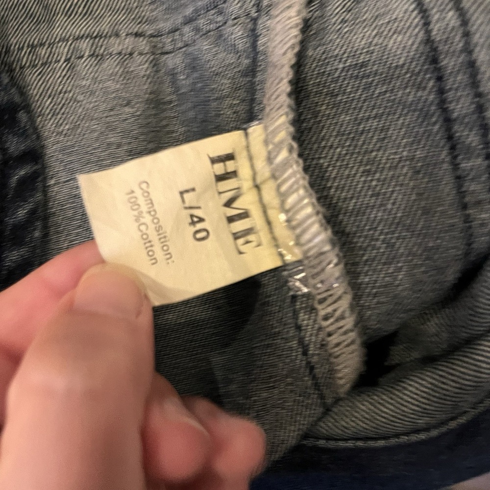 Denim Blazer Jacket Tailored Chore Coat Patch Pockets L 40 100 Cotton Y2K Style - Picture 8 of 11